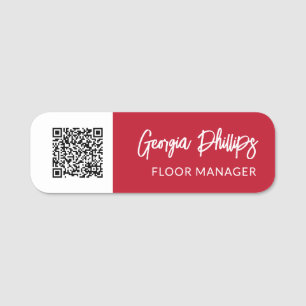 Raspberry Red & White QR Code Pinselschrift Namensschild