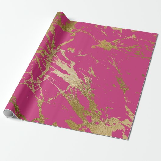 Raspberry Rubin Pink Gold Marmor Shiny Glam Geschenkpapier (Ungerollt)