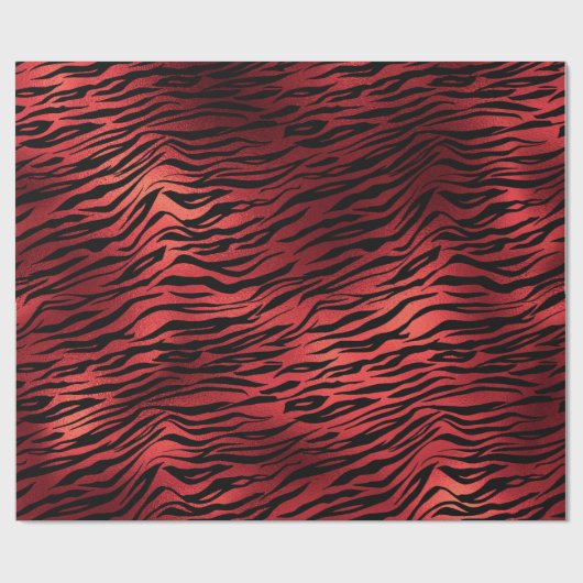Raspberry Ruby Black Tiger Animal Red Metallic Geschenkpapier (Flach)