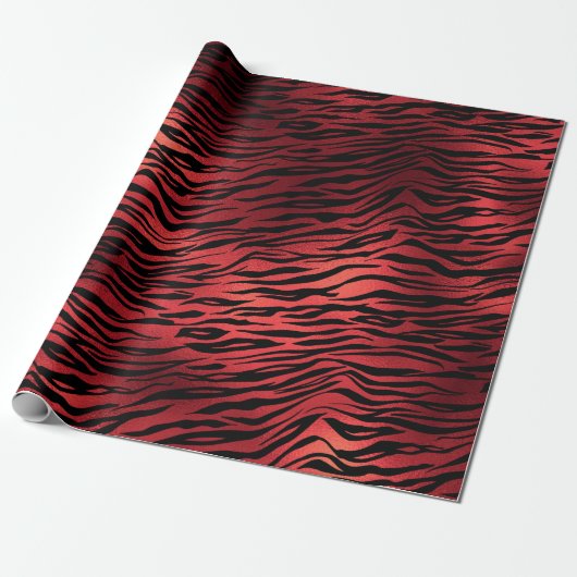 Raspberry Ruby Black Tiger Animal Red Metallic Geschenkpapier (Ungerollt)