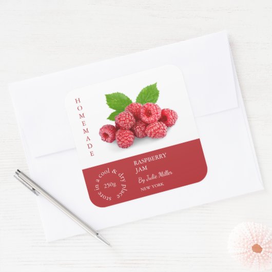 Raspberry Small Business Label Quadratischer Aufkleber (Umschlag)