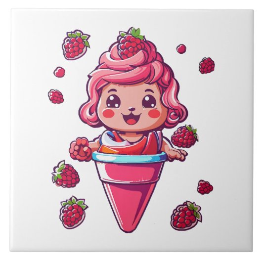 Raspberry Sorbet Kawaii Fliese (Vorderseite)