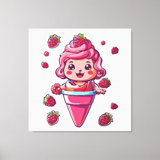 Raspberry Sorbet Kawaii Leinwanddruck (Vorderseite)