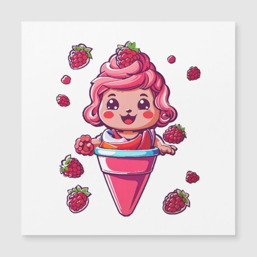 Raspberry Sorbet Kawaii Magnetkarte (Vorderseite)