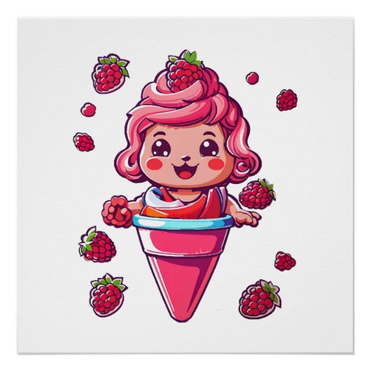 Raspberry Sorbet Kawaii Poster (Vorderseite)