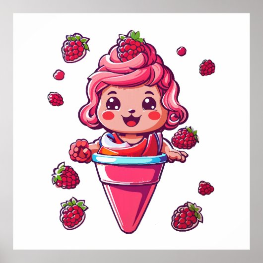Raspberry Sorbet Kawaii Poster (Vorne)