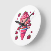 Raspberry Sorbet Kawaii Runde Wanduhr (Winkel)