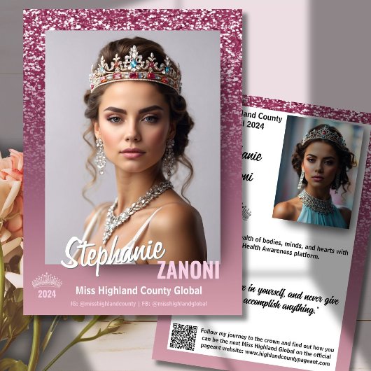 Raspberry Sparkle Pageant Autogrammkarte | QR-Code Einladung