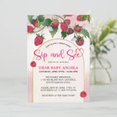 Raspberry Sweet Watercolor Babydusche Sip & See Einladung (Stehend Vorderseite)