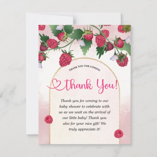 Raspberry Sweet Watercolor Girl Babydusche Dankeskarte (Vorderseite)