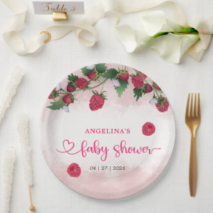 Raspberry Sweet Watercolor Girl Babydusche Pappteller