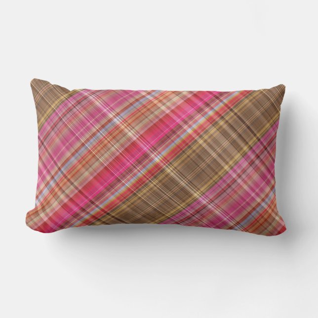 Raspberry Tartan Kariert Lumbar Pillow Kissen Für Draußen (Vorderseite)