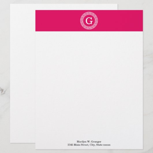 Raspberry Welch erste Monogramm für den griechisch Briefkopf (Vorne/Hinten)