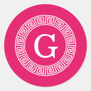 Raspberry Welch erste Monogramm für den griechisch Runder Aufkleber