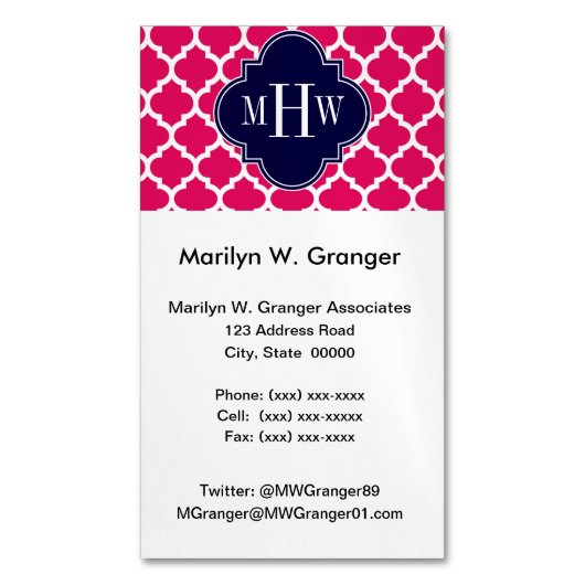 Raspberry Welch marokkanischer Navy 3 erstes Monog Magnetische Visitenkarte (Vorderseite Vertikal)