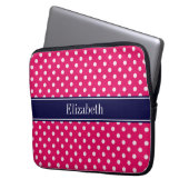 Raspberry White Polka Dots Navy Blue Name Monogram Laptopschutzhülle (Vorderseite Links)