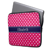 Raspberry White Polka Dots Navy Blue Name Monogram Laptopschutzhülle (Vorderseite Links)