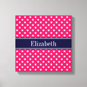 Raspberry White Polka Dots Navy Blue Name Monogram Leinwanddruck (Vorderseite)
