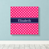 Raspberry White Polka Dots Navy Blue Name Monogram Leinwanddruck (Insitu (Holzboden))