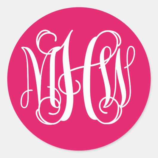 Raspberry White Preppy Vine Script Monogram DIY BG Runder Aufkleber (Vorderseite)
