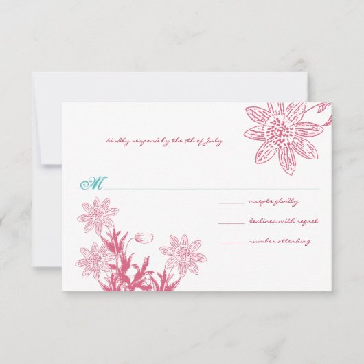 Raspberry Wild Blume Wedding RSVP Karte (Vorderseite)