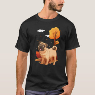 Rasse Hund Mops Oktober Blätter Herbst Park T-Shirt