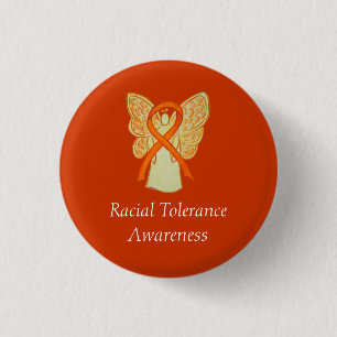 Rassentoleranz Orange Awareness Angel Ribbon Butto Button