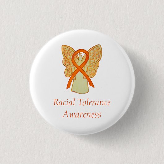 Rassentoleranz Orange Awareness Angel Ribbon Butto Button (Vorderseite)