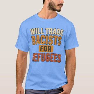 Rassisten gegen Flüchtlinge tauschen T-Shirt