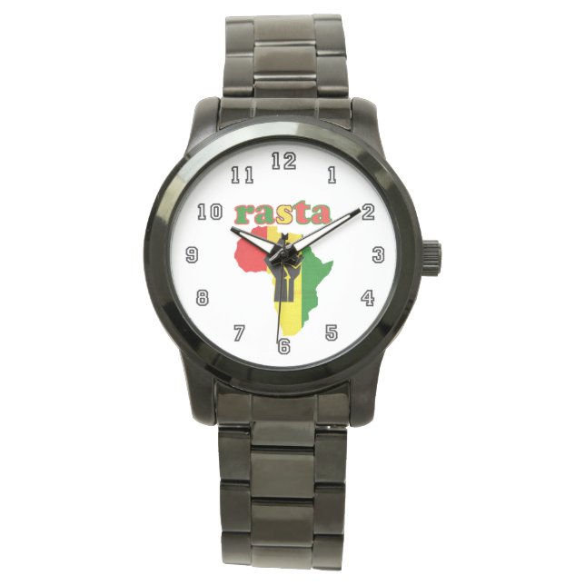 Rasta,  Black Power Fist over Africa White Armbanduhr (Vorderseite)
