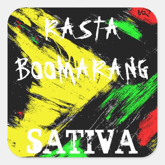 RASTA BOOMARANG SATIVA QUADRATISCHER AUFKLEBER (Vorderseite)