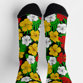 Rasta Colored Tropical Hibiskus Blume Gemustert Socken