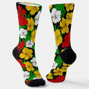 Rasta Colored Tropical Hibiskus Blume Gemustert Socken