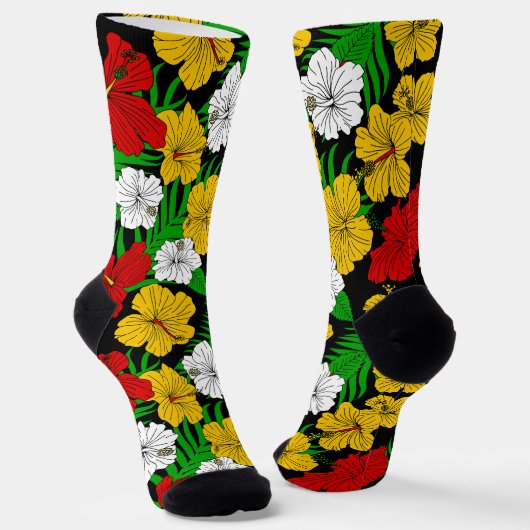 Rasta Colored Tropical Hibiskus Blume Gemustert Socken (Gewinkelt)