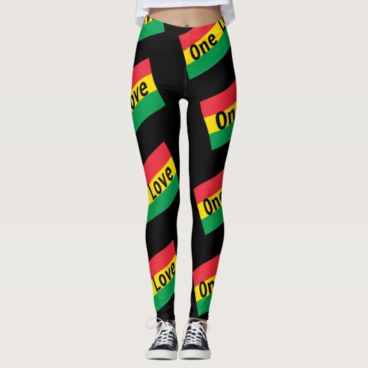 Rasta färbt grüne gelbe Fahnen-Streifen Leggings (Vorderseite)