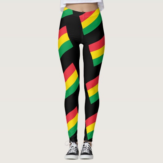 Rasta färbt grüne gelbe Fahnen-Streifen Leggings (Vorderseite)