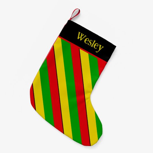 Rasta Flag Colors Striped Kleiner Weihnachtsstrumpf (Vorderansicht (hängend))
