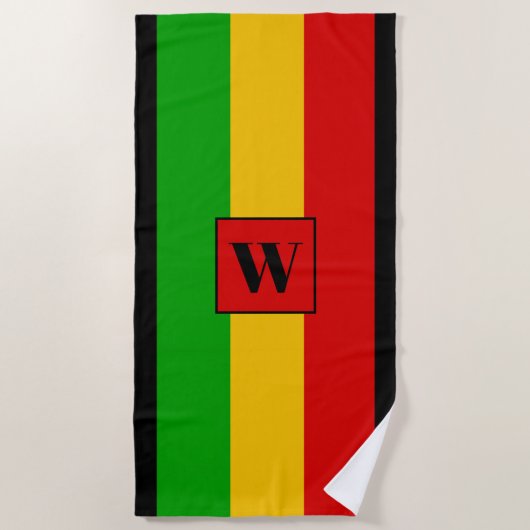 Rasta Flag Coloured Striped Monogram Reggae Strandtuch (Vorderseite)
