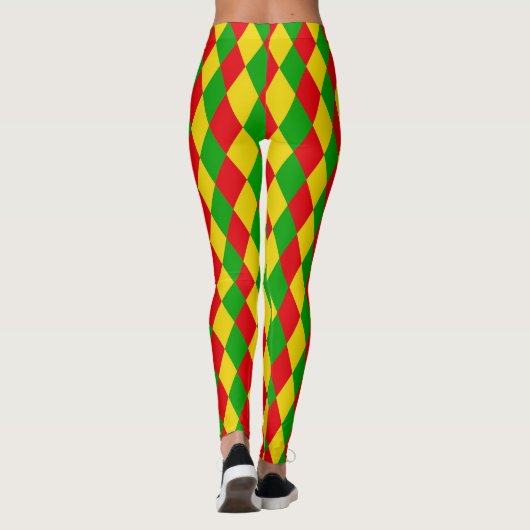 Rasta Flag Farbe Harlequin Diamonds Muster Leggings (Rückseite)