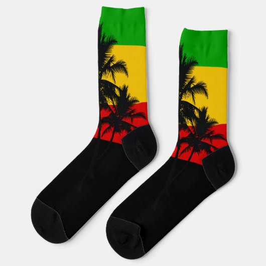 Rasta Flag Striped Tropical Palm Trees Socken (Linkes Detail)