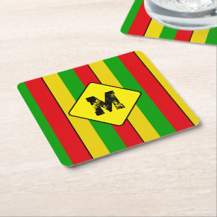 Rasta-Flaggenfarben gestreifte monogrammierte Bier Rechteckiger Pappuntersetzer