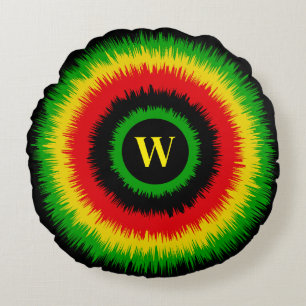 Rasta Gefärbte Krawatte Monogram Rundes Kissen