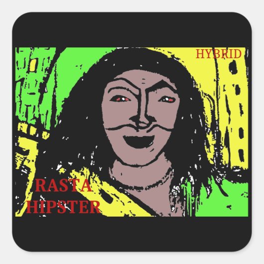 RASTA HIPSTER HYBRID QUADRATISCHER AUFKLEBER (Vorderseite)