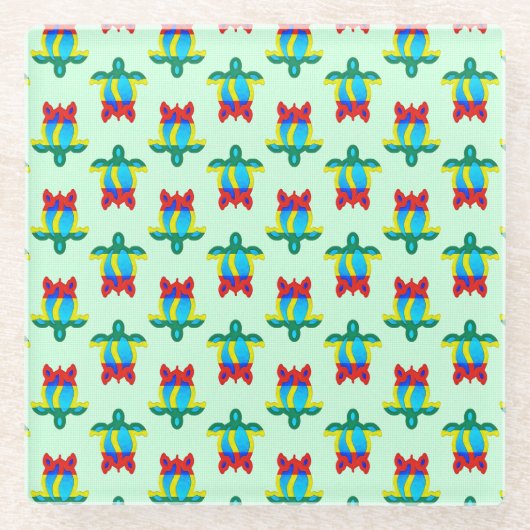 Rasta Island Colors Tribal Turtle Glasuntersetzer (Vorderseite)
