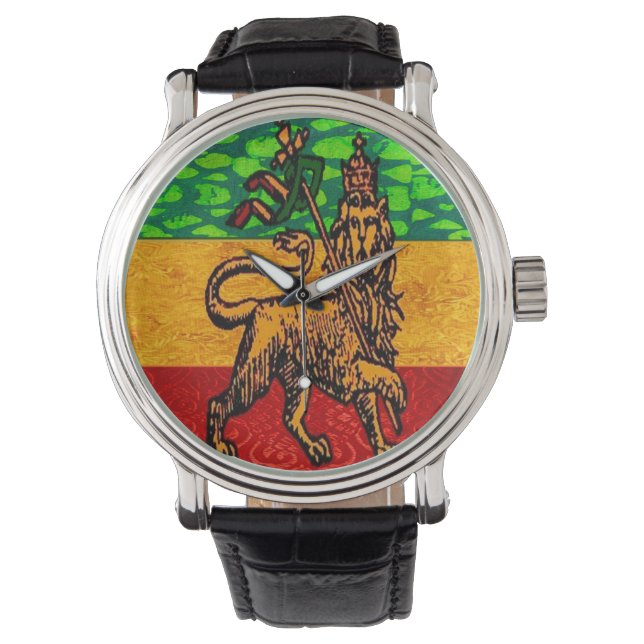 Rasta Lion of Judah Flag Armbanduhr (Vorderseite)
