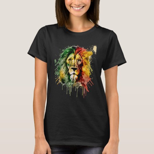 Rasta Lion Rastafari Watercolor Reggae & Jamaica V T-Shirt (Vorderseite)