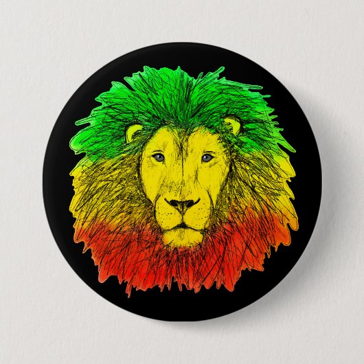 Rasta Löwe rot grün zeichnend Jamaika Button (Vorderseite)