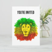 Rasta Löwe rot grün zeichnend Jamaika Einladung (Stehend Vorderseite)