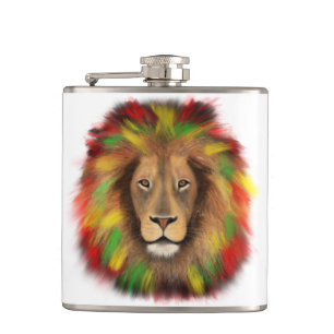 Rasta Löwe rot grün zeichnend Jamaika Flachmann