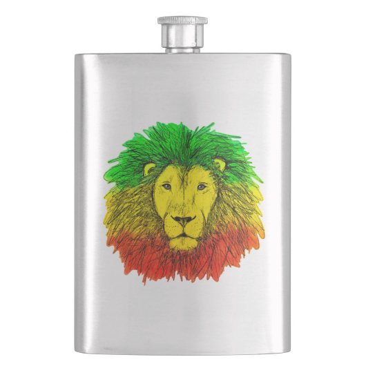 Rasta Löwe rot grün zeichnend Jamaika Flachmann (Vorderseite)
